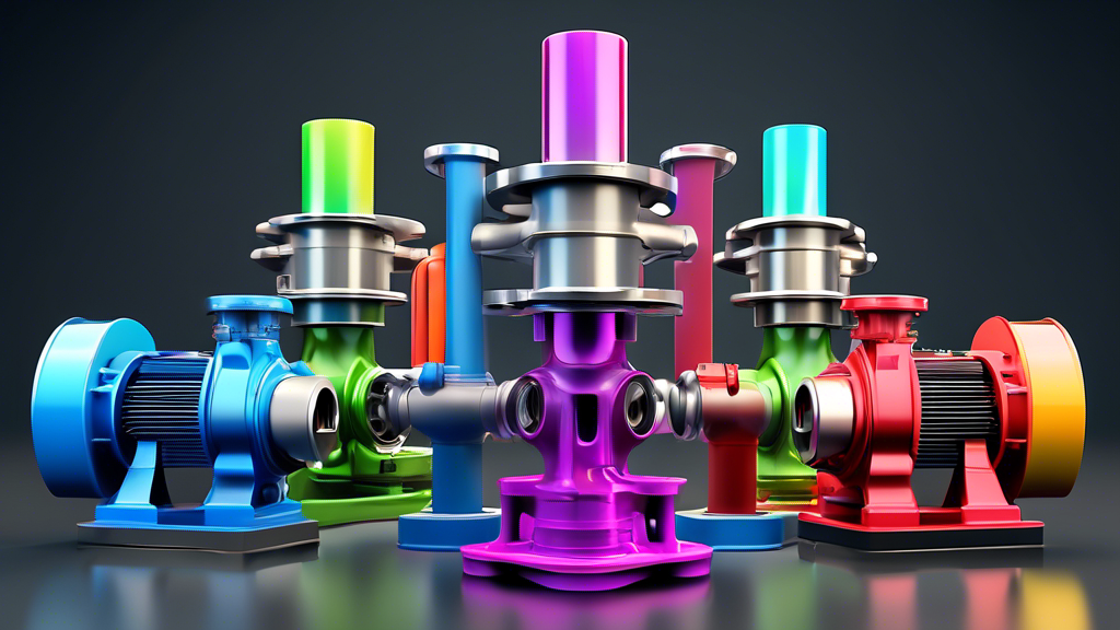 Create an image of a high-performance water pump with various pump enhancers attached, such as improved impellers, efficient motors, and upgraded seals, demonstrating the concept of boosting pump performance through the use of pump enhancers.