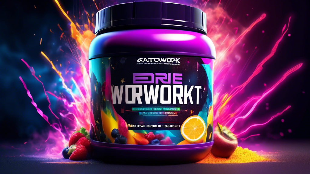 Create an image of a vibrant, colorful concoction of pre-workout ingredients blending together in a futuristic, high-tech blender, surrounded by energized lightning bolts and motivating fitness phrases. Capture the essence of energy, strength, and preparation in this dynamic visual representation of The Power of Pre-Workout Formulas.